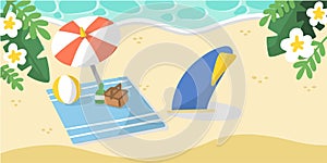 Fun Summer Picnic At Sandy Beach Doodle Illustration