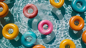 fun summer ways to spend time in the pool with inflatable lifebuoys learning to swim or sunbathing in the sun resting and relaxing