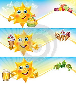 Fun sun with ice cream and cool drinks horizontal