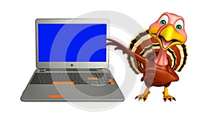 fun Turkey cartoon character with laptop