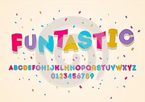 Vector fun uppercase display alphabet. Colorful kids font photo