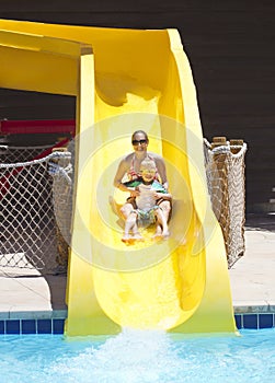 Fun on the water slide at waterpark