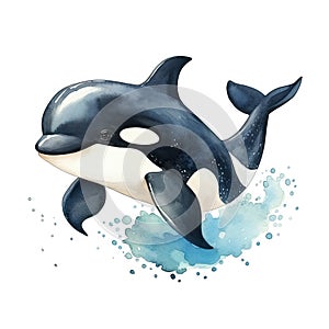 Fun watercolor paintings of smiling dolphins and orcas