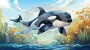 Fun watercolor paintings of smiling dolphins and orcas