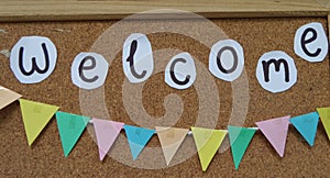 Fun Welcome sign and colourful party flag
