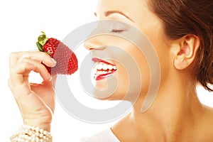 Fun woman with strawberry