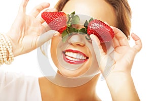 Fun woman with strawberry