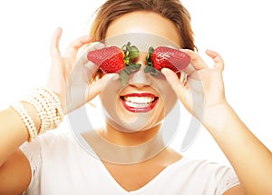 Fun woman with strawberry