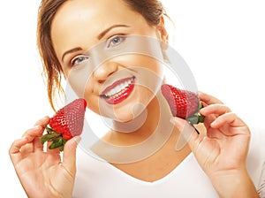 Fun woman with strawberry