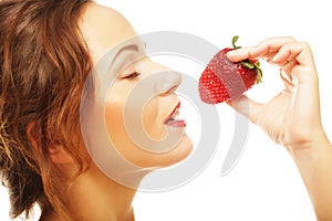 Fun woman with strawberry