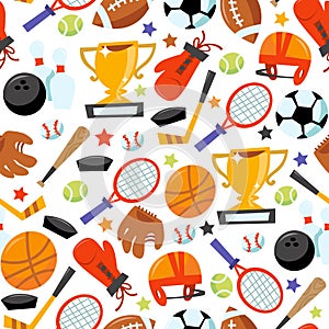 Fun wonky sporting icons seamless pattern background