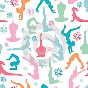 Fun workout fitness girls seamless pattern