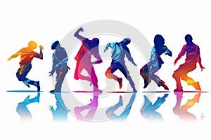 Fun young design background music silhouettes disco shadow illustration people together joy dancing colourful group