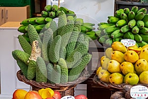 Funchal - Exotic tropical fruit stall at Mercado dos Lavradores, Funchal, Madeira island, Portugal, Europe