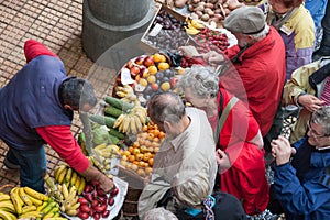 FUNCHAL, MADEIRA/PORTUGAL - APRIL 9 : Bustling fruit and vegetable market in Funchal Madeira on April 9, 2008. Unidentified