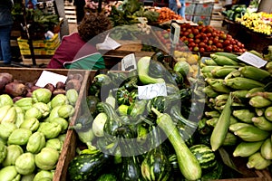 FUNCHAL, MADEIRA, PORTUGAL - JUNE 29, 2015: Bustling fruit and v