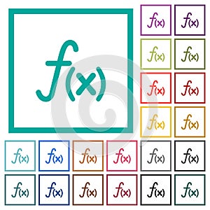Function flat color icons with quadrant frames