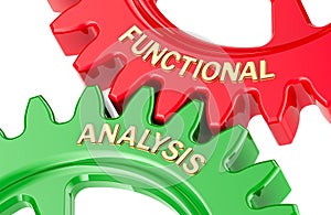 Functional Analysis concept with colored gearwheels. 3D rendering