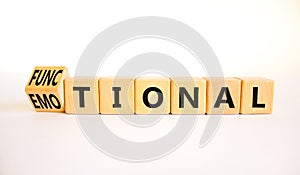Functional or emotional symbol. Turned wooden cubes and changed the word emotional to functional. Beautiful white table white