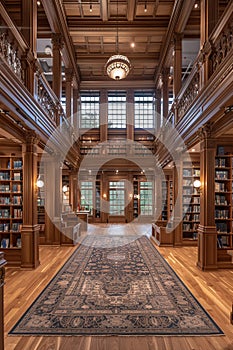 Functional interior renovations of a historic library to enhance usability photo