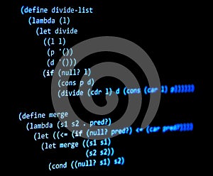 Functional programming code - declarative paradigm, blue color photo
