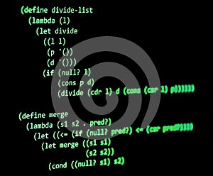 Functional programming code -  declarative paradigm, green color photo