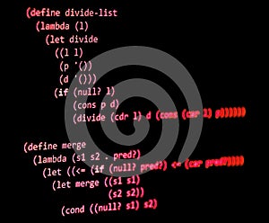 Functional programming code -  declarative paradigm, red color photo