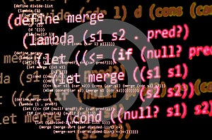 Functional programming code -  declarative paradigm, red color photo