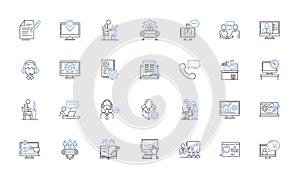 Functioning line icons collection. Operation, Performance, Execution, Mechanism, Activity, Workflow, Flow vector and