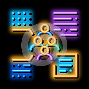 functions of person from group neon glow icon illustration