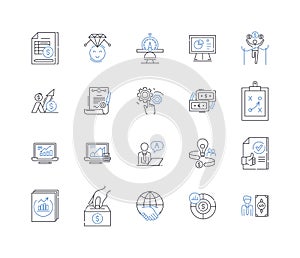 fund direction line icons collection. Investment, Portfolio, Allocation, Strategy, Management, Growth, Diversification