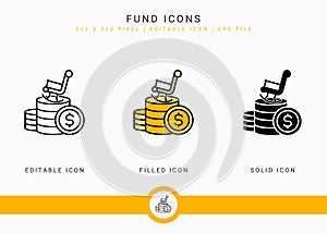 Fund icons set vector illustration with icon line style. Pension fund plan concept.