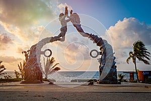 Fundadores park at sunrise in Playa del Carmen, Mexico photo