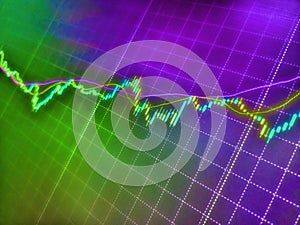 Fundamental and technical analysis concept. Financial stock market numbers and city light reflection