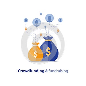 Fundraising campaign, crowdfunding concept, charity donation, vector illustration