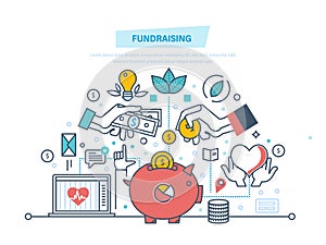 Fundraising concept. Fundraising event, volunteer center. Donation in heart form.