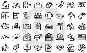 Fundraising icons set outline vector. Contribute donate