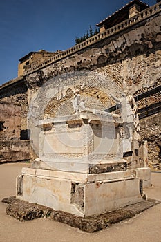 Funeral altar. Terrace of Marcus Nonius Balbus. Herculaneum. Naples. Italy photo