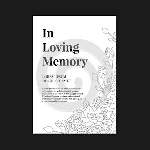 Funeral banner - In loving memory text and simple text on A4 white paper with abstract line rose texture vector design photo