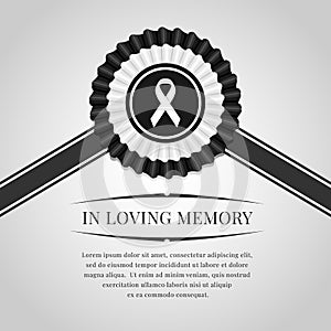Funeral banner white ribbon sign in black white Rosette Ribbon and in loving memory text vector design