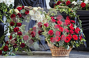 Funeral, beautifully decorated with flower arrangements coffin