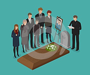 Funeral, burial concept. Cemetery, grave vector illustration