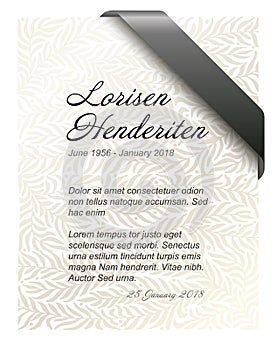 Funeral card template with golden leafs background photo