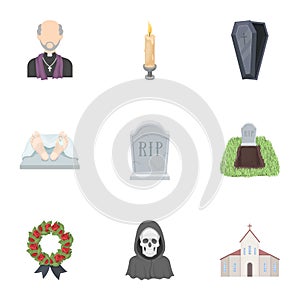 Funeral ceremony, cemetery, coffins, priest.Funeral ceremony icon in set collection on cartoon style vector symbol stock