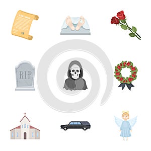 Funeral ceremony, cemetery, coffins, priest.Funeral ceremony icon in set collection on cartoon style vector symbol stock