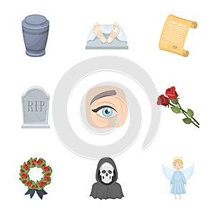 Funeral ceremony, cemetery, coffins, priest.Funeral ceremony icon in set collection on cartoon style vector symbol stock