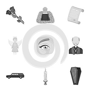 Funeral ceremony, cemetery, coffins, priest.Funeral ceremony icon in set collection on monochrome style vector symbol