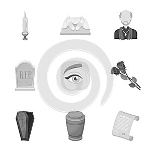 Funeral ceremony, cemetery, coffins, priest.Funeral ceremony icon in set collection on monochrome style vector symbol