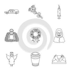 Funeral ceremony, cemetery, coffins, priest.Funeral ceremony icon in set collection on outline style vector symbol stock