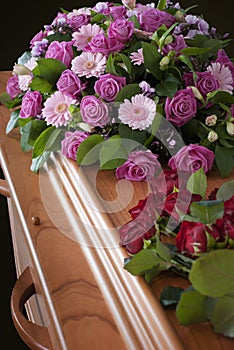 Funeral flowers on a casket